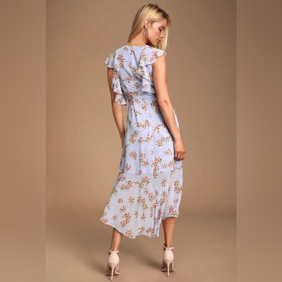 Lulu’s|Cairo Periwinkle Floral Print Ruffled Midi Dress,Polka Dot•Super Cute🫶🏻 - Picture 3 of 16